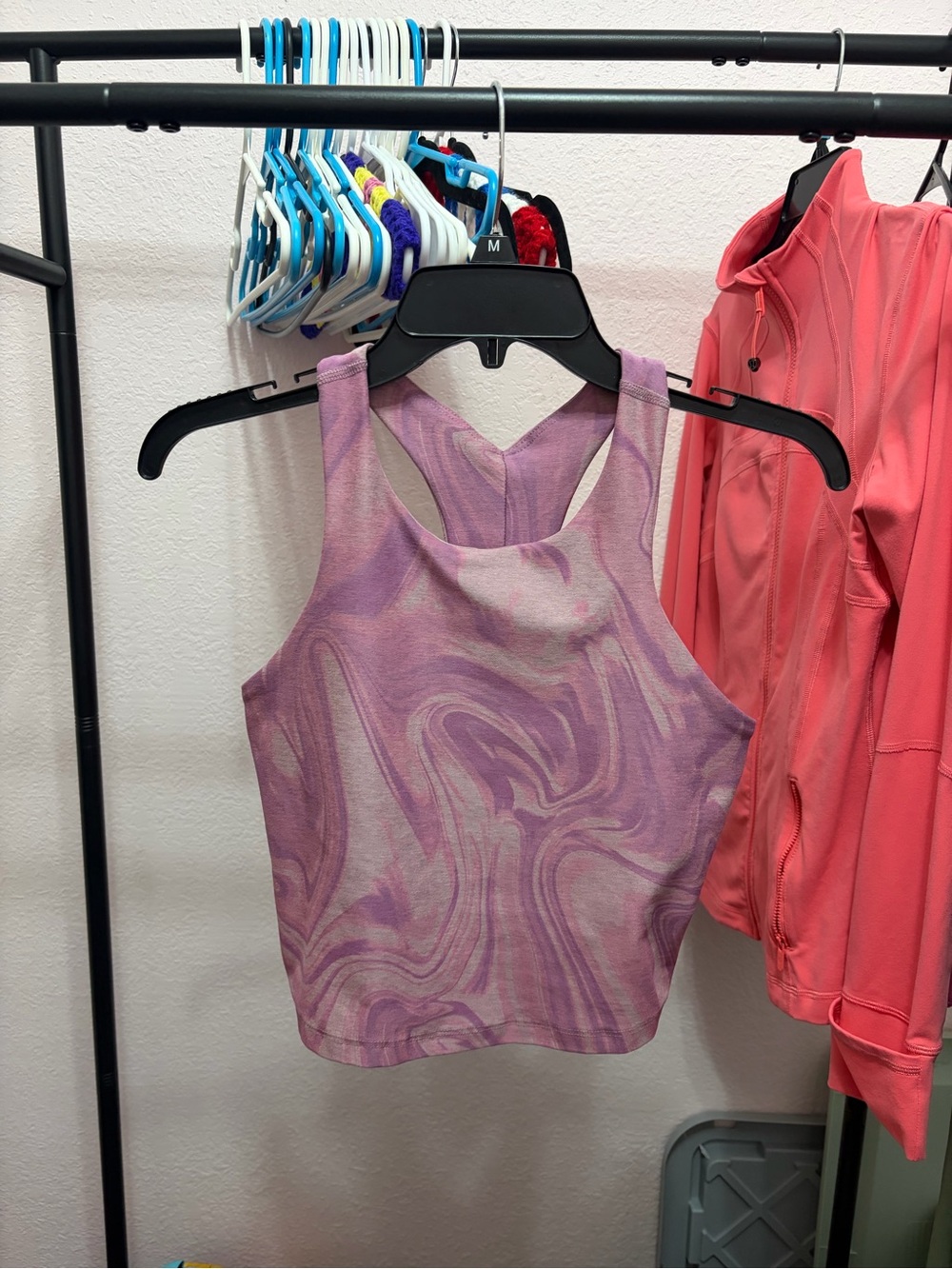 Yogalicious Pink and Lavender Marble Racerback Crop Tank